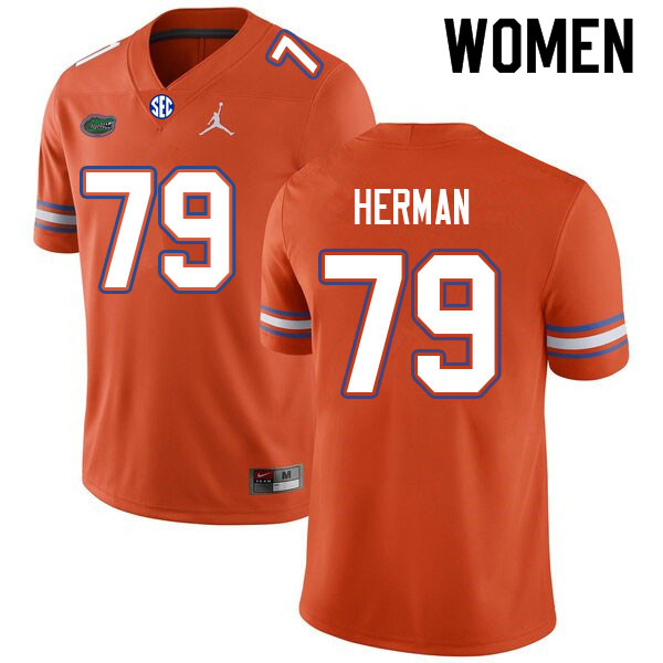 Women #79 Jordan Herman Florida Gators College Football Jerseys Sale-Orange